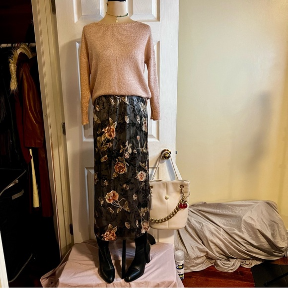 Vintage Y2K Clio Women’s Satin Floral Abstract Chic City Girl Date Midi Skirt S - Picture 1 of 13